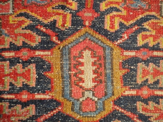 RUG-PICKERS FIND AS FOUND: A 1920'S BLANKET-SUPPLE-LIKE PERSIAN HERIZ, SIZE IS 8'X10'5", HAS 5 OR 6 AREA'S THAT HAS FOUNDATION SHOWING, ENDS ARE MISSING PART OF OUTER MINOR GUARD BORDER, BEAUTIFUL COLORS,  ...