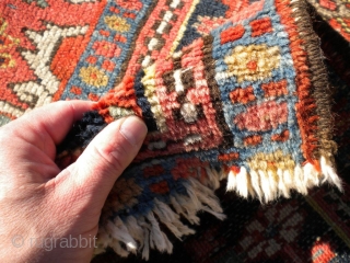 RUG-PICKERS FIND AS FOUND: A 1920'S BLANKET-SUPPLE-LIKE PERSIAN HERIZ, SIZE IS 8'X10'5", HAS 5 OR 6 AREA'S THAT HAS FOUNDATION SHOWING, ENDS ARE MISSING PART OF OUTER MINOR GUARD BORDER, BEAUTIFUL COLORS,  ...