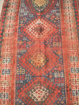 Rug-Pickers find as found: A late 1800's Caucasian rug still showing some enthusiasm despite it's beleaguered state.  The size is 5'9"x3', and just needs a lot of work.  The pictures  ...