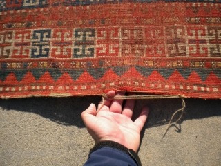 Rug-Pickers find as found: A late 1800's Caucasian rug still showing some enthusiasm despite it's beleaguered state.  The size is 5'9"x3', and just needs a lot of work.  The pictures  ...