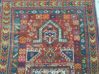 1915-1920’s Old Kazak with wear measuring 3’7”x 5’8”                         