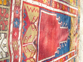 Rug-Pickers find as found: An old Turkish rug with some wear.  The pile is low and even.  Some synthetic color. The size is 39"x47".  Thanks for looking.   