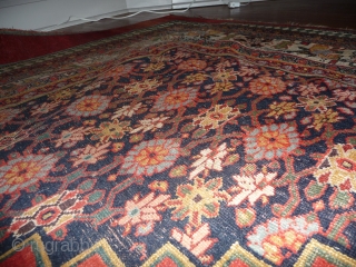 For sale is this 9'4"x12'6" Halvai Bijar from the 1880's to 1890's.  It has some wear down to the foundation in one area (see photo), but otherwise is low and even.  ...