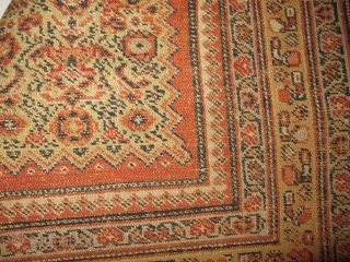 Senneh? Saddle cover, cotton foundation with the opening for the saddle back? woven in. Attractive and in good condition. 3'1"x3'5"             