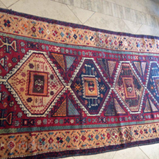 turkish kuord rug
late 19th
great color 
never touch
some place the black color is oxid
size : 1.06 X 2.42 cm
               