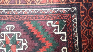 A very high quality antique baloch with very rich colors and good dark green color. Very smooth like a blanket. Almost 70 years old. Size 290x133 cm      