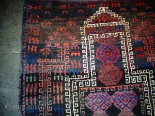 Stunning old balochi prayer rug with good rich colors.                        