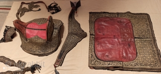 Antique Ottoman handwork horse saddle kit,full set ,full Handwork embroidery.collectibles very Rare pieces.
Museum quality.
woven on leather. silver and metallic embroidery.

Contact : mkose73@hotmail.com           