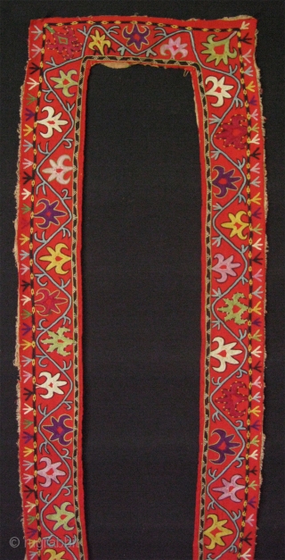 Uzbekistan Lakay fragment. Chain stitch fine embroidery from Shahrisebz. Late 19th century. Size of each panel is 48" - 121 cm long and 3.5" - 9 cm wide, top panel is 3.5"  ...