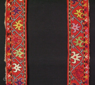 Uzbekistan Lakay fragment. Chain stitch fine embroidery from Shahrisebz. Late 19th century. Size of each panel is 48" - 121 cm long and 3.5" - 9 cm wide, top panel is 3.5"  ...