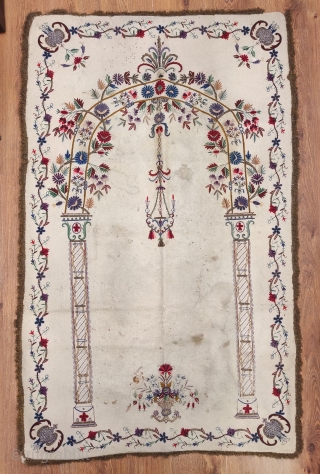 Antique Ottoman Silk and metallic yarn embroidered Felt Praying Mat collection. l have thirteen of them.                 