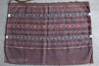 Turkmen Yomud tribal kilim chuval with original backing and side strap, Circa 1900 size : 43" X 31" - 110 cm X 80 cm         