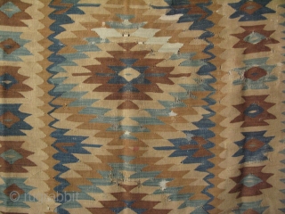 Manastir kilim. It has some condition issues. Circa late 19th Century. 
Some areas bright white color is cotton.
Size: 59" x 87" - 150 cm x 220 cm.      