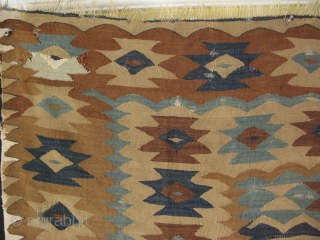 Manastir kilim. It has some condition issues. Circa late 19th Century. 
Some areas bright white color is cotton.
Size: 59" x 87" - 150 cm x 220 cm.      