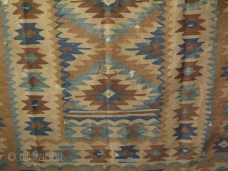 Manastir kilim. It has some condition issues. Circa late 19th Century. 
Some areas bright white color is cotton.
Size: 59" x 87" - 150 cm x 220 cm.      