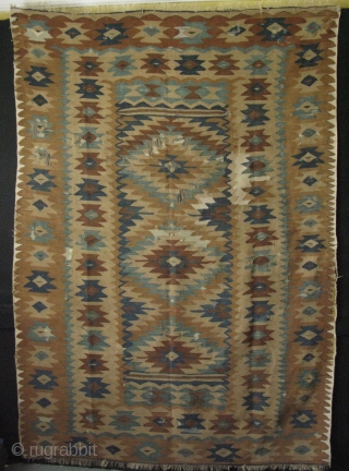 Manastir kilim. It has some condition issues. Circa late 19th Century. 
Some areas bright white color is cotton.
Size: 59" x 87" - 150 cm x 220 cm.      