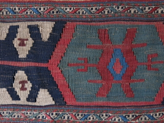 Shahsavan Mafrash kilim end panels, they are much wider then usual sizes. Saturated colors. Circa late 19th cent. Size of each: 23" X 11.1/2" - 58 cm X 29 cm   