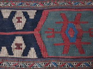 Shahsavan Mafrash kilim end panels, they are much wider then usual sizes. Saturated colors. Circa late 19th cent. Size of each: 23" X 11.1/2" - 58 cm X 29 cm   