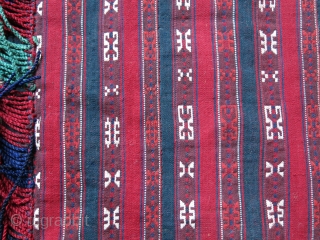 Turkmenistan - YOMUD Tribal horse blanket. Very fine warp faced weave with fine wool and natural colors and traditional designs. Covered with brown felt on the back side. All natural colors. It  ...