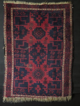 Baluch small rug. Circa late 19th. century. Some low pile areas. Size: 37.4" x 50.4" - 95 cm x 128 cm.            