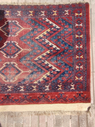 Large size Ersari chuval.
Some low pile areas as can be seen on images. Rest is in great contion. One small restoration about one inches by one inches.

Size:108 cm x 160 cm /  ...