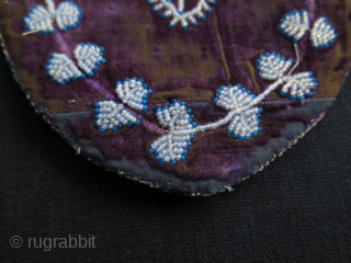 Antique Ottoman Silk velvet pouch decorated with glass beads. Size;13 cm wide and 21 cm High.                 