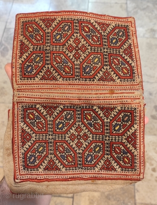 Antique silk embroidered bible case. From Greece or Balkan ? Size as it is closed 14 cm x 19 cm.             