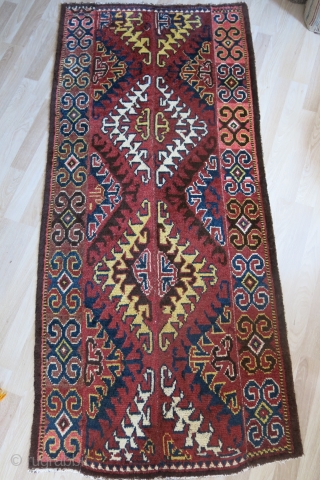 Central Asia - Amudarya river tribal woven 4 panels joined wool rug, natural dyes and still has pile at most places, lower in center parts. small great repairs. So called " julkhur"  ...