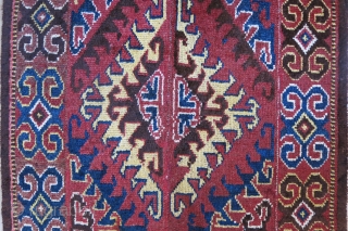 Central Asia - Amudarya river tribal woven 4 panels joined wool rug, natural dyes and still has pile at most places, lower in center parts. small great repairs. So called " julkhur"  ...