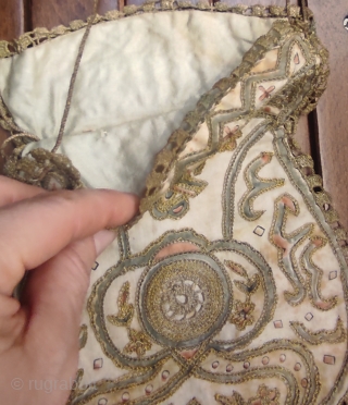 Antique Ottoman Pouch, silk and silver embroidered.Size 19 cm x 24 cm                     