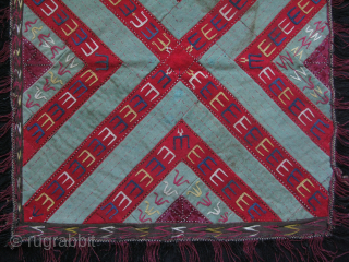 Turkmen hanging. Silk embroidery on banat. Size: 17" x 18" - 43 cm x 46 cm without tassels.               