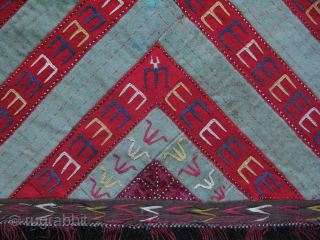 Turkmen hanging. Silk embroidery on banat. Size: 17" x 18" - 43 cm x 46 cm without tassels.               
