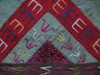 Turkmen hanging. Silk embroidery on banat. Size: 17" x 18" - 43 cm x 46 cm without tassels.               