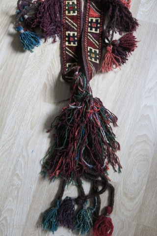 Afghanistan Baluch tribal animal pile ceremonial trapping, all natural colors with thick wool tassels. Washed and frozen. Circa 1900 , Pile part 35" - 90 cm long. tassel part is 25" 65  ...