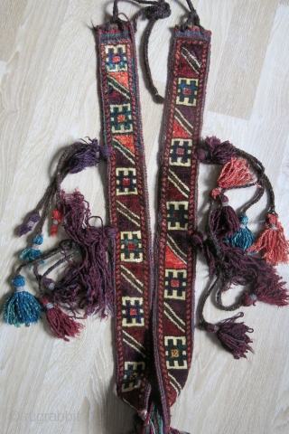 Afghanistan Baluch tribal animal pile ceremonial trapping, all natural colors with thick wool tassels. Washed and frozen. Circa 1900 , Pile part 35" - 90 cm long. tassel part is 25" 65  ...