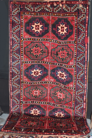 Kurdish rug. Early 20th century. Great pile and silky wool. Size: 59″ x 116″ - 151 cm x 294 cm.             