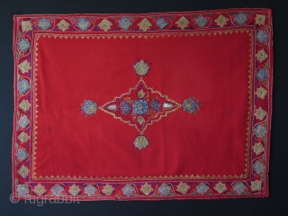 Persian Rashti duzi textile. Silk embroidery on banat. Size: 20" x 28" - 52 cm X 72 cm.               