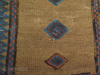 Mini Persian kilim with camel hair ground. Size: 12" x 15" - 31 cm x 39 cm.                