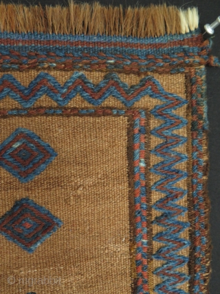 Mini Persian kilim with camel hair ground. Size: 12" x 15" - 31 cm x 39 cm.                