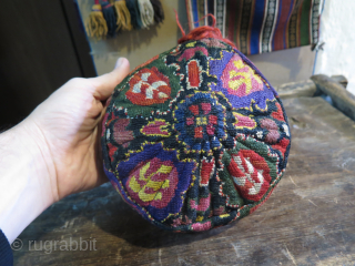 Uzbekistan silk cross stitched embroidered hat.
Size: 20.2" - 51.5cm in circumference and height 3.9" - 10cm.                 