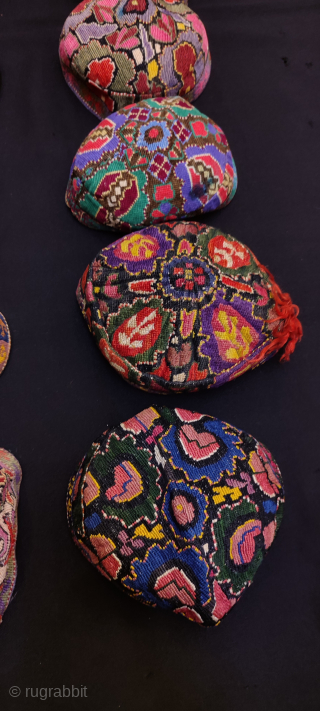 Group of Uzbekistan iroqi silk embroidered hats.