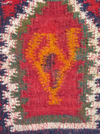 Antique Balkan Sarkoy kilim, woven in three panels in design of 2-1-2. Strong saturated colors. One little stain about 2" x 2". Circa 1900 - 1920. Size: 66" x 98" - 167  ...