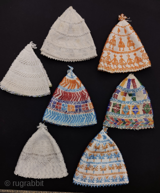 Syrian Durzi beaded hat collection. Glass beads on cotton.                        