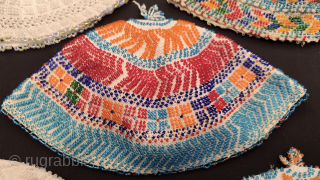 Syrian Durzi beaded hat collection. Glass beads on cotton.                        