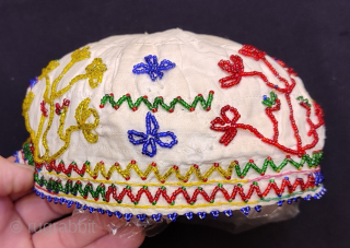 Anatolian glass beaded hat & skullcap.
Size; Circumference 52cm and height 8cm.