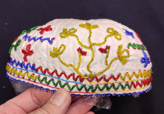 Anatolian glass beaded hat & skullcap.
Size; Circumference 52cm and height 8cm.