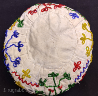Anatolian glass beaded hat & skullcap.
Size; Circumference 52cm and height 8cm.