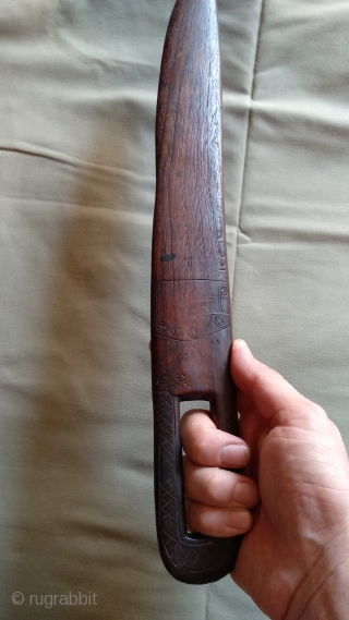 Anatolian-Turkmen wood weaving knife. Size 5 cm x 44 cm.                       