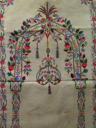 Antique Ottoman Silk and metallic yarn embroidered Felt Praying Mat.                       