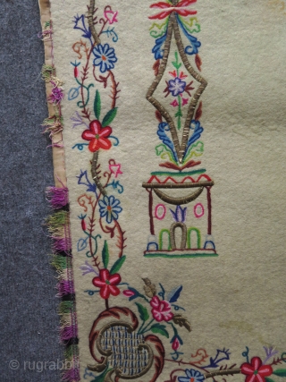 Antique Ottoman Silk and metallic yarn embroidered Felt Praying Mat.                       